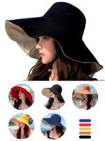 Women's Large Brim Sun Hat, Fashionable Double Sided Wide Brim Hat for Women & Girls, Casual Outdoor Sun Protection Cap for B...