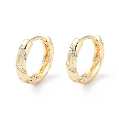 Brass Micro Pave Cubic Zirconia Hoop Earrings