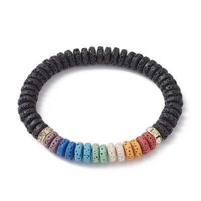 Dyed Natural Lava Rock Disc Beaded Stretch Bracelets for Women