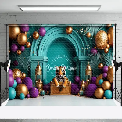 Aperturee Plant Balloons Green Wall Tiger Cake Smash Backdrop - Aperturee