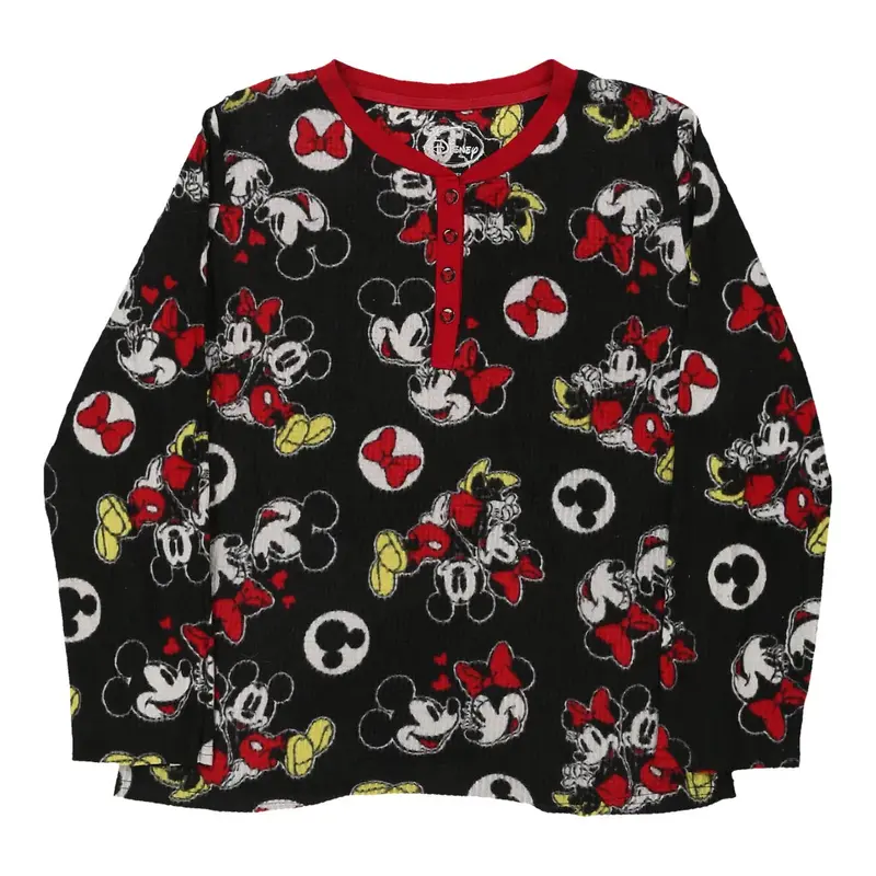 Age 12-14 Mickey Mouse Pyjama Top Disney Cartoon Fleece - Large Black Polyester