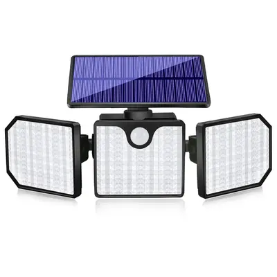 3-Head Foldable Motion Sensor Solar Light, Solar Wall Lights Outdoor, Strobe Lights with 3 Adjustable Head, Waterproof Flood ...