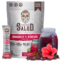 Salud 2-in-1 Energy & Focus Drink Mix with Jamaica, Organic Caffeine, B6 & B12, L-Theanine, 200mg & 350mg Caffeine, 15 Servin...