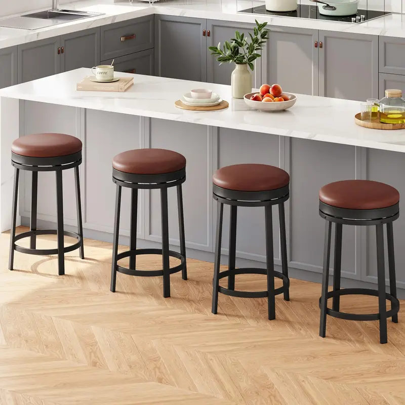 Garvee 24'' Swivel Bar Stools Set of 4 with Footrest, Modern Counter Height Barstools with PU Leather Upholstered and Metal F...