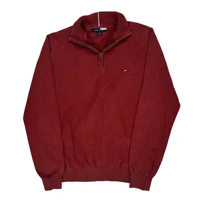 Tommy Hilfiger 1/4 Zip - Large Burgundy Cotton Blend