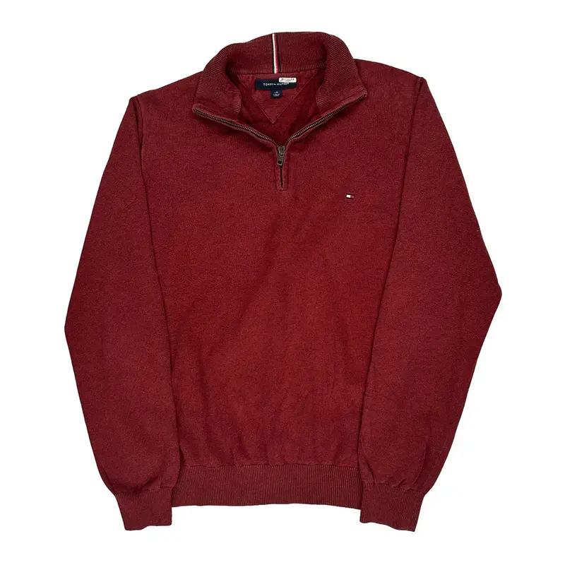 Tommy Hilfiger 1/4 Zip - Large Burgundy Cotton Blend