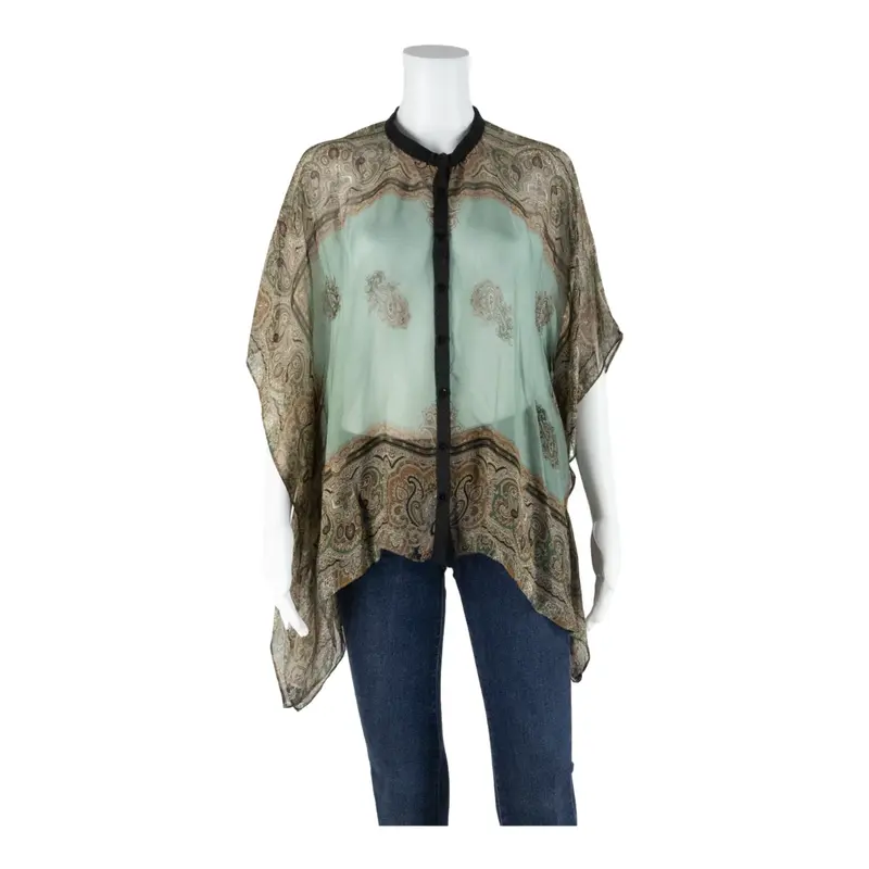 ZARA WOMEN Sheer Womens Kimono Blouse Brown Sleeveless Paisley L