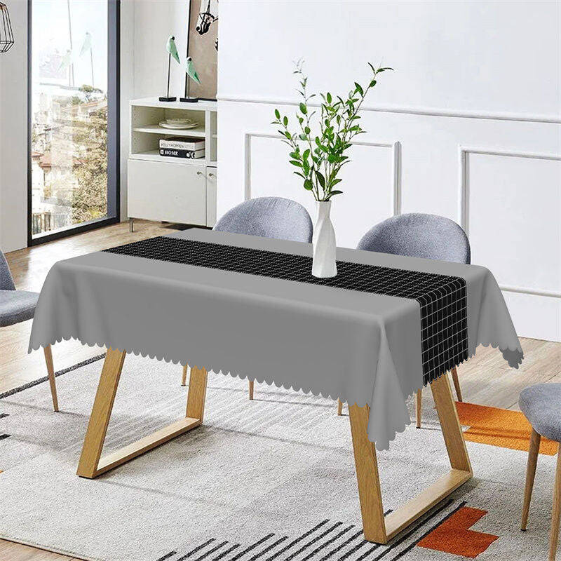 Modern Grey Black Plaid Lines Rectangle Tablecloth - Aperturee