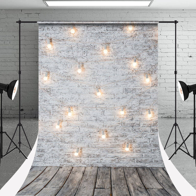 Brick Wall Light Wooden Ground Photo Sweep Backdrop - Aperturee