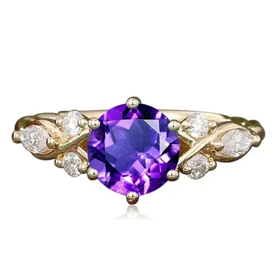 10K Gold Round Cut Ivy Engagement Ring Vintage Vine Wedding Bridal Anniversary Proposal Ring