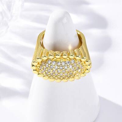 Brass Micro Pave Clear Cubic Zirconia Cuff Rings for Wome