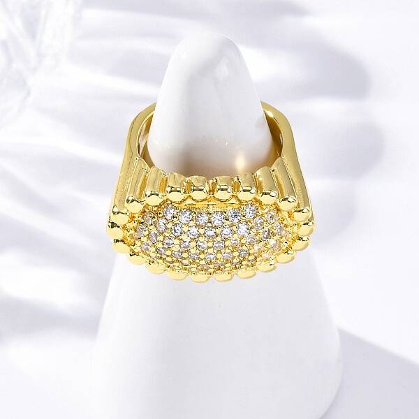Brass Micro Pave Clear Cubic Zirconia Cuff Rings for Wome