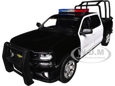 2017 Chevrolet Silverado 1500 LT Z71 Crew Cab Pickup Truck with Bed Cage Black and White with Flashing Light Bar and Front an...