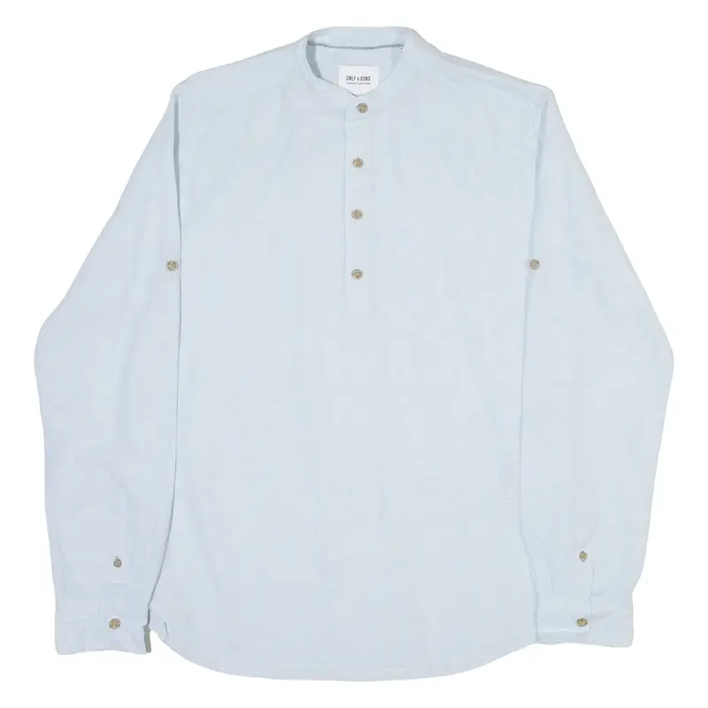 ONLY & SONS Slim Fit Mens Plain Shirt Blue Long Sleeve XS