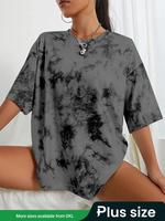 【Plus Size】 Tie Dye Print Drop Shoulder Tee, Fashion Loose Casual Round Neck Half Sleeve T-shirt for Daily Outdoor Wear...