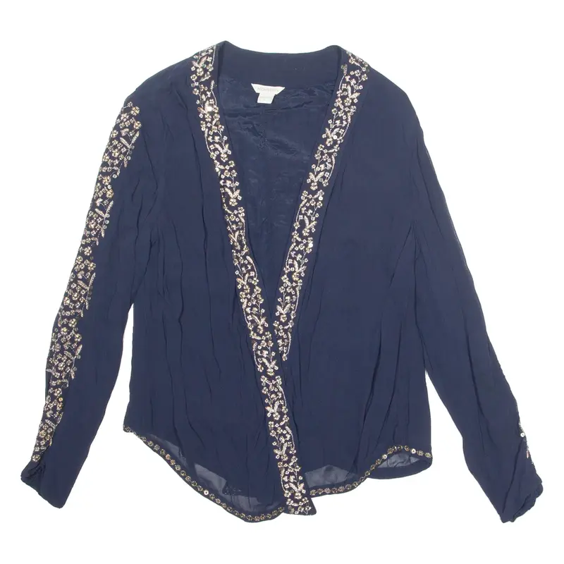 MONSOON Womens Printed Blouse Blue Long Sleeve UK 8