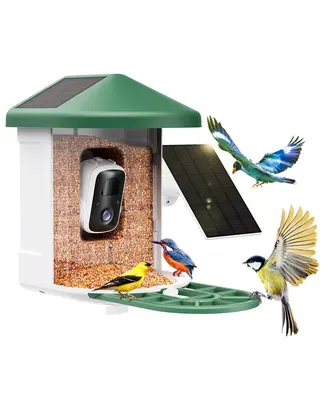 [TikTokShopBacktoSchool]Bird Feeder Camera with AI Identify Bird Species Solar Panel, Smart Bird House with Cam, Live View, I...
