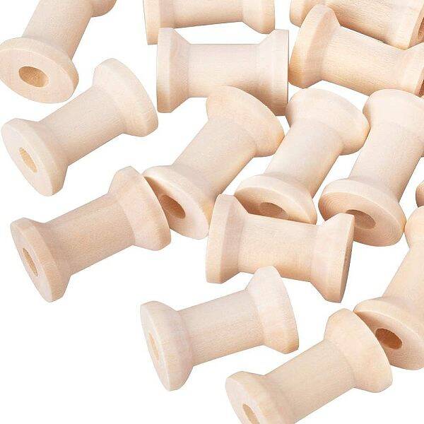 OLYCRAFT 50pcs Unfinished Natural Wood Empty Bobbins Wood Thread Spools BurlyWood for Embroidery and Sewing Machines
