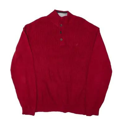 NAUTICA Jumper Red Chunky Knit High Neck Mens 2XL