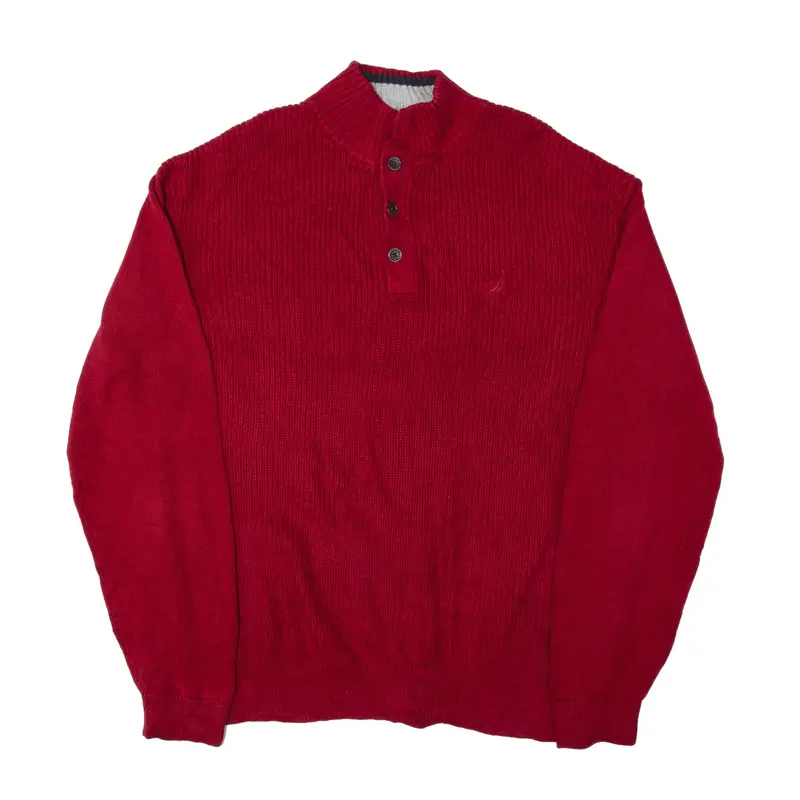 NAUTICA Jumper Red Chunky Knit High Neck Mens 2XL