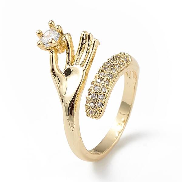 Clear Cubic Zirconia Hand Open Cuff Ring