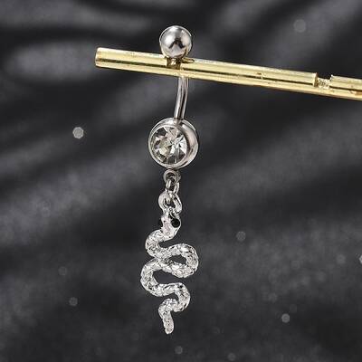 Alloy Rhinestone Snake Curved Barbell Belly Rings