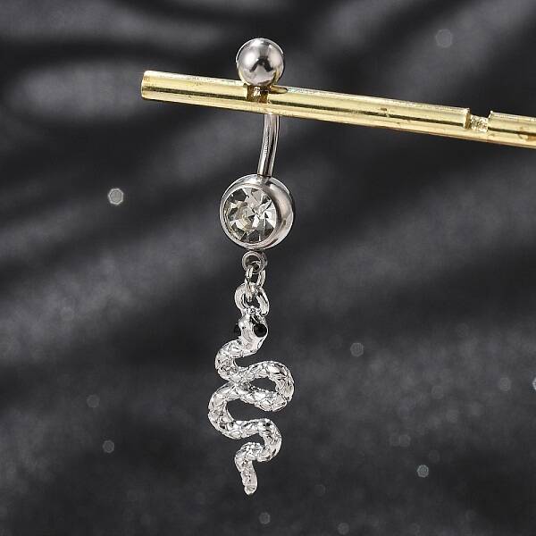Alloy Rhinestone Snake Curved Barbell Belly Rings