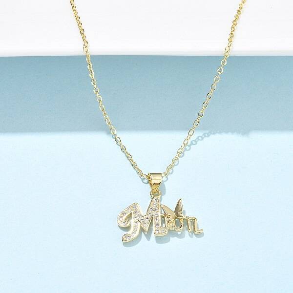 Mother's Day Brass Micro Pave Clear Cubic Zirconia Pendant Necklaces for Women