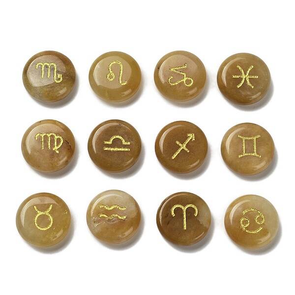 12 Constellation Natural Topaz Jade Cabochons Set
