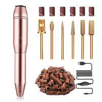 Electric Nail Drill Kit - Portable File for Acrylic Gel Nails, Professional Machine Efile Manicure Pedicure Tools With Gold D...