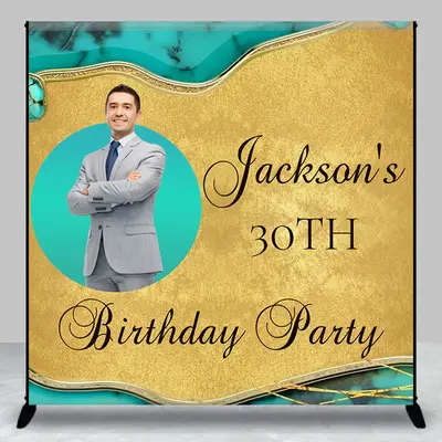 Turquoise Texture Gold Custom 30th Birthday Backdrop - Aperturee