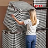 3pcs/1pc Extra Large 50 Gallon Thickened Storage Box, Household High-Capacity Clothes and Blanket Organizer Bag with Double Z...