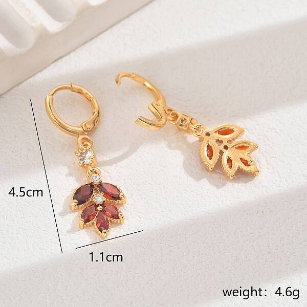 The 18K gold plating Elegant Copper Leaf Earrings with Zircon for Women
