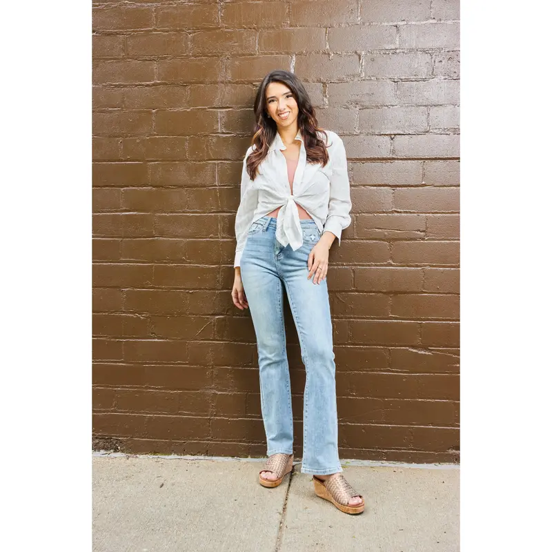 Judy Blue Boot Scootin' Boogie High-Rise Bootcut Denim Fabric Fit Fitted Jean Womenswear Zipper Plain Below the Ankle All Sea...