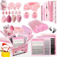 Makeup Tool Set, 1 Set False Eyelashes & Puffs & Accessories, Facial Makeup Supplies, Eyelash Extensions, Natural Lash Cluste...