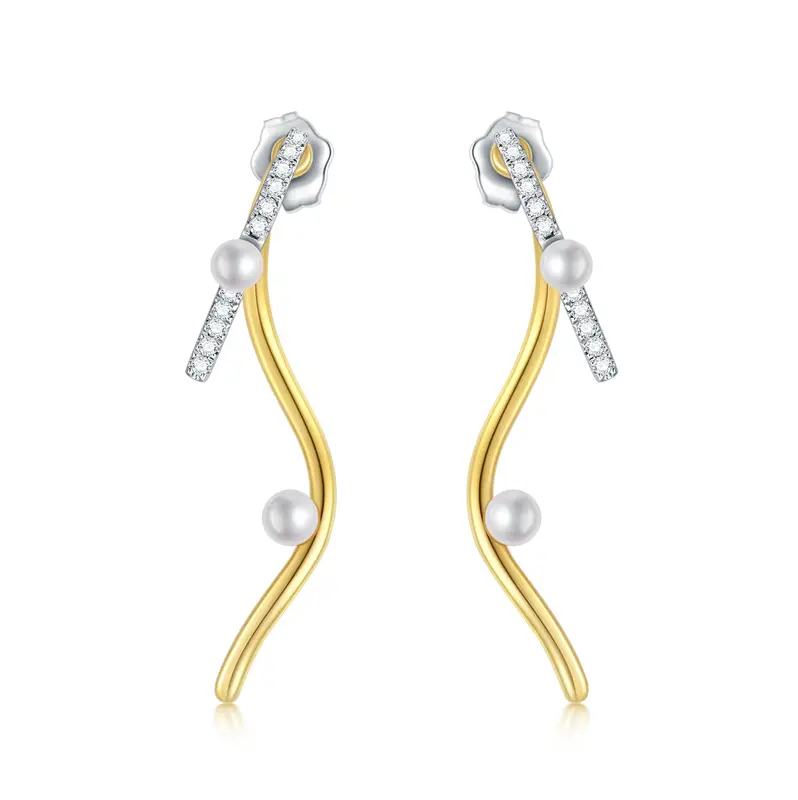 14K Two-Tone Circular Moissanite With Pearl Drop Earrings For Women