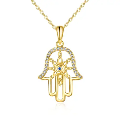 14K Gold Evil Eye & Hamsa Hand Pendant Necklace