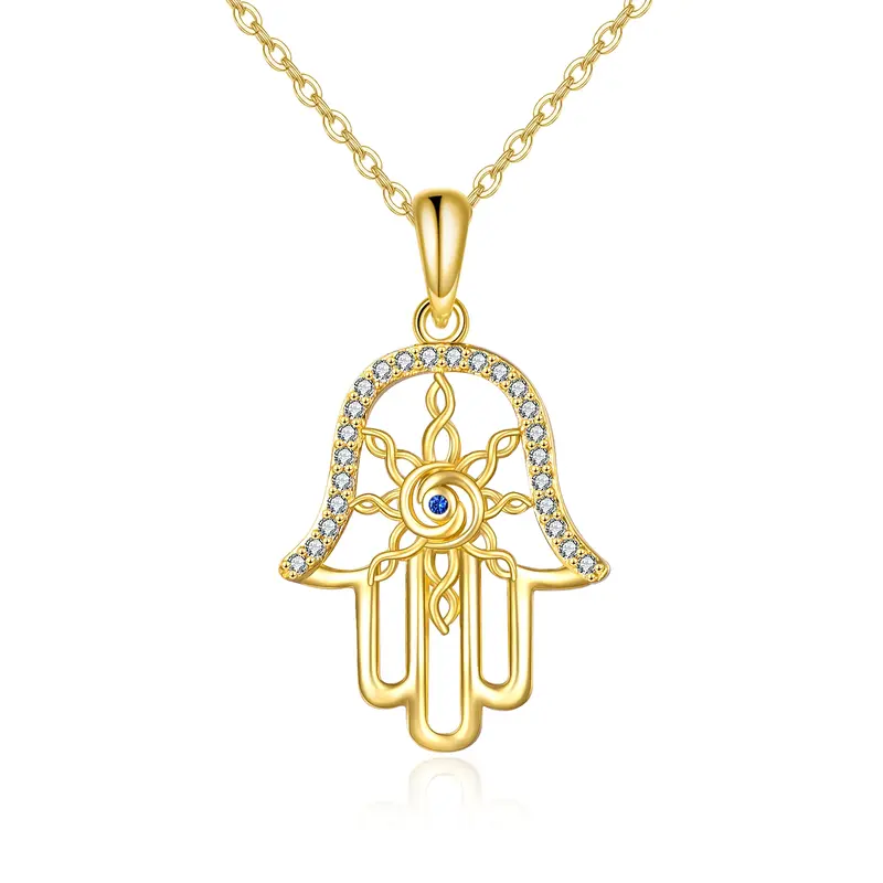 14K Gold Evil Eye & Hamsa Hand Pendant Necklace