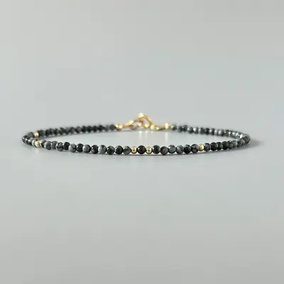 Natural Snowflake Obsidian Stone Bracelet 3mm Tiny Black White Gemstone Dainty Bracelet Delicate Crystal Beaded Bracelet Ankl...