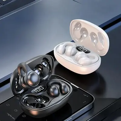 Wireless Headphones, Clip-on Design Earbuds with Power Display Charging Case, Bluetooth-compatible Earphones for Apple Samsu...
