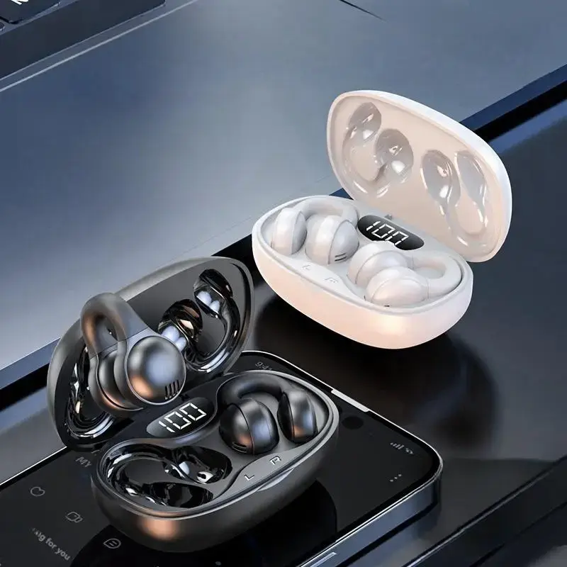 Wireless Headphones, Clip-on Design Earbuds with Power Display Charging Case, Bluetooth-compatible Earphones for Apple Samsu...