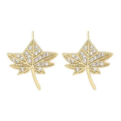Brass Micro Pave Clear Cubic Zirconia Stud Earrings for Women
