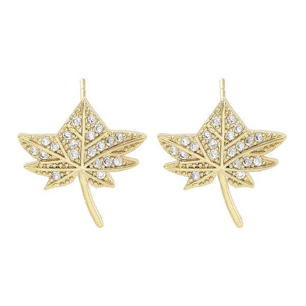 Brass Micro Pave Clear Cubic Zirconia Stud Earrings for Women