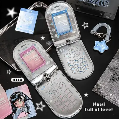 Vintage Flip Phone Case Design Card Holder, 1 Set Y2K Style K-pop Idol Photo Card Holder, Identification Badges & Supplies ...