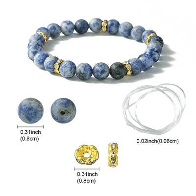 DIY Natural Blue Spot Jasper Round Beaded Stretch Bracelet Making Kit