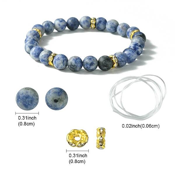 DIY Natural Blue Spot Jasper Round Beaded Stretch Bracelet Making Kit