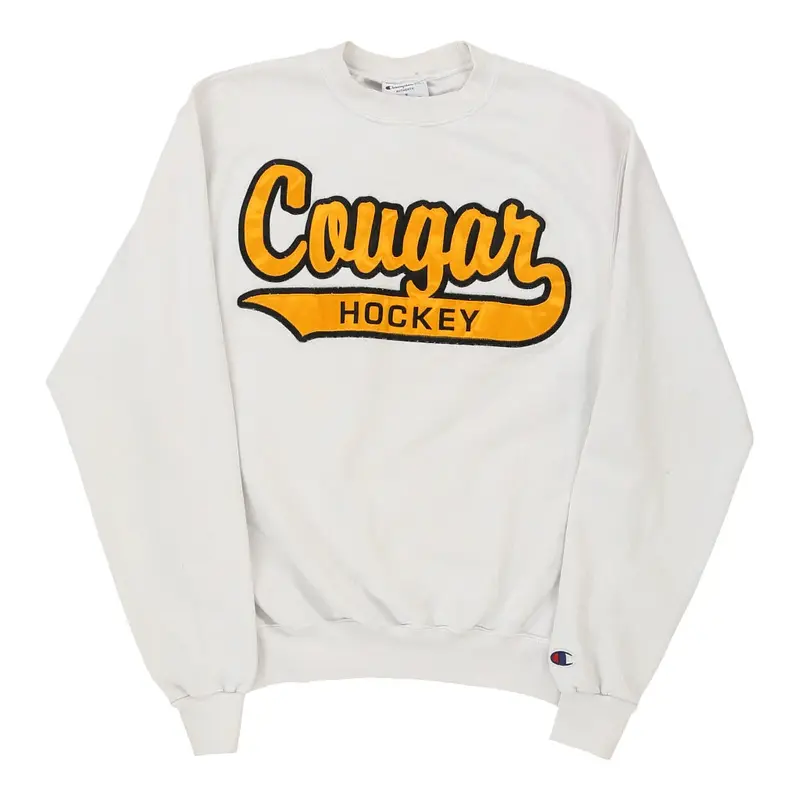 Cougar Hockey Champion Sweatshirt - Small White Cotton Blend