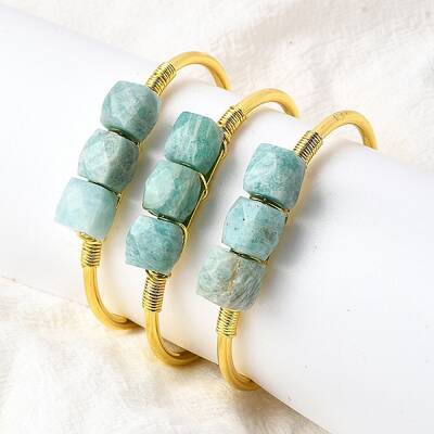 Natural Amazonite Beads Cuff Bangles for Women