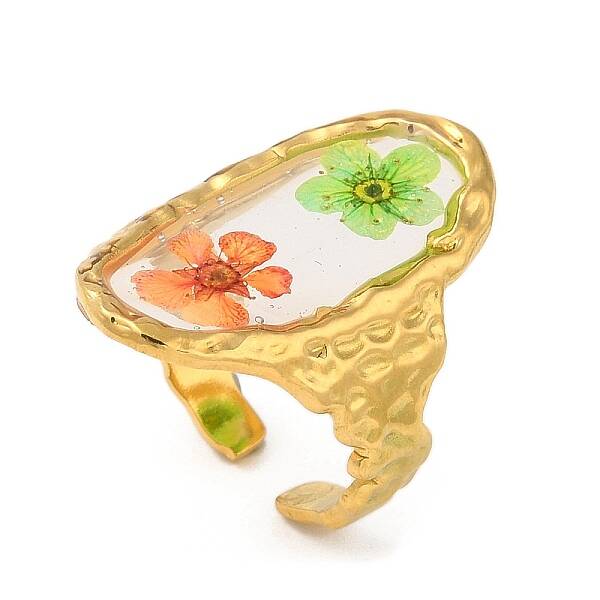 Oval Epoxy Resin with Dry Flower Cuff Rings