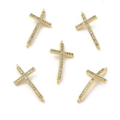 Brass Micro Pave Clear Cubic Zirconia Connector Charms